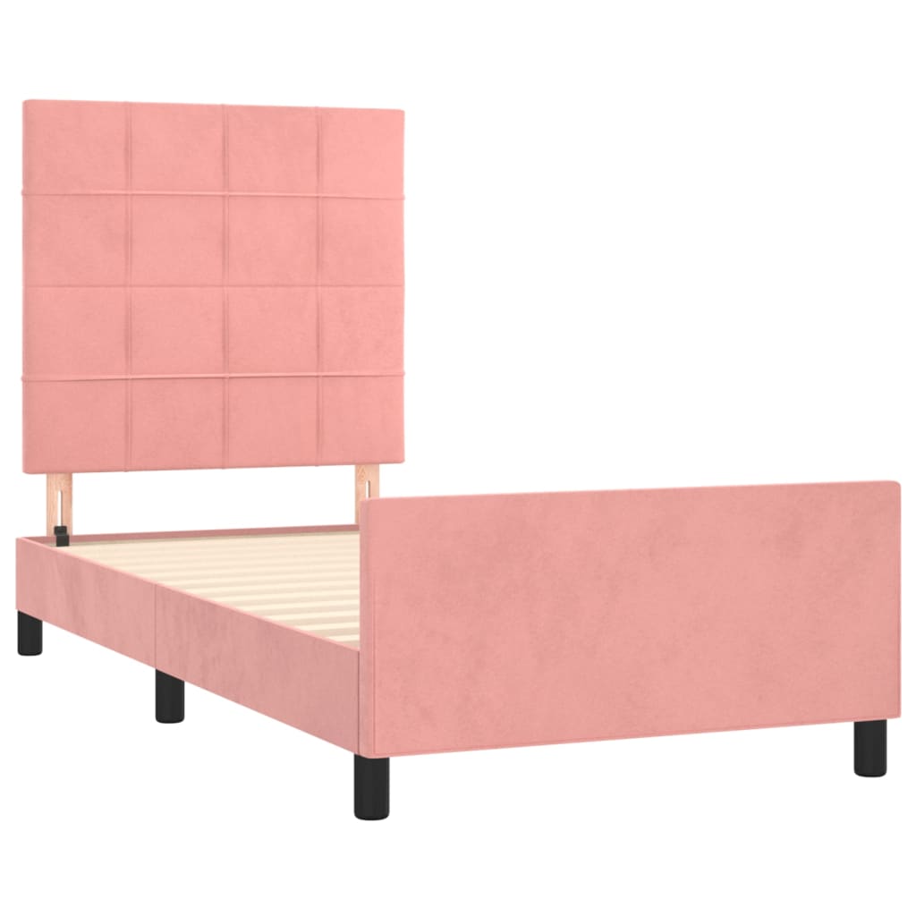 Bedframe met hoofdeinde fluweel roze 80x200 cm is nu te koop bij PeponiXL, paradijselijk wonen!