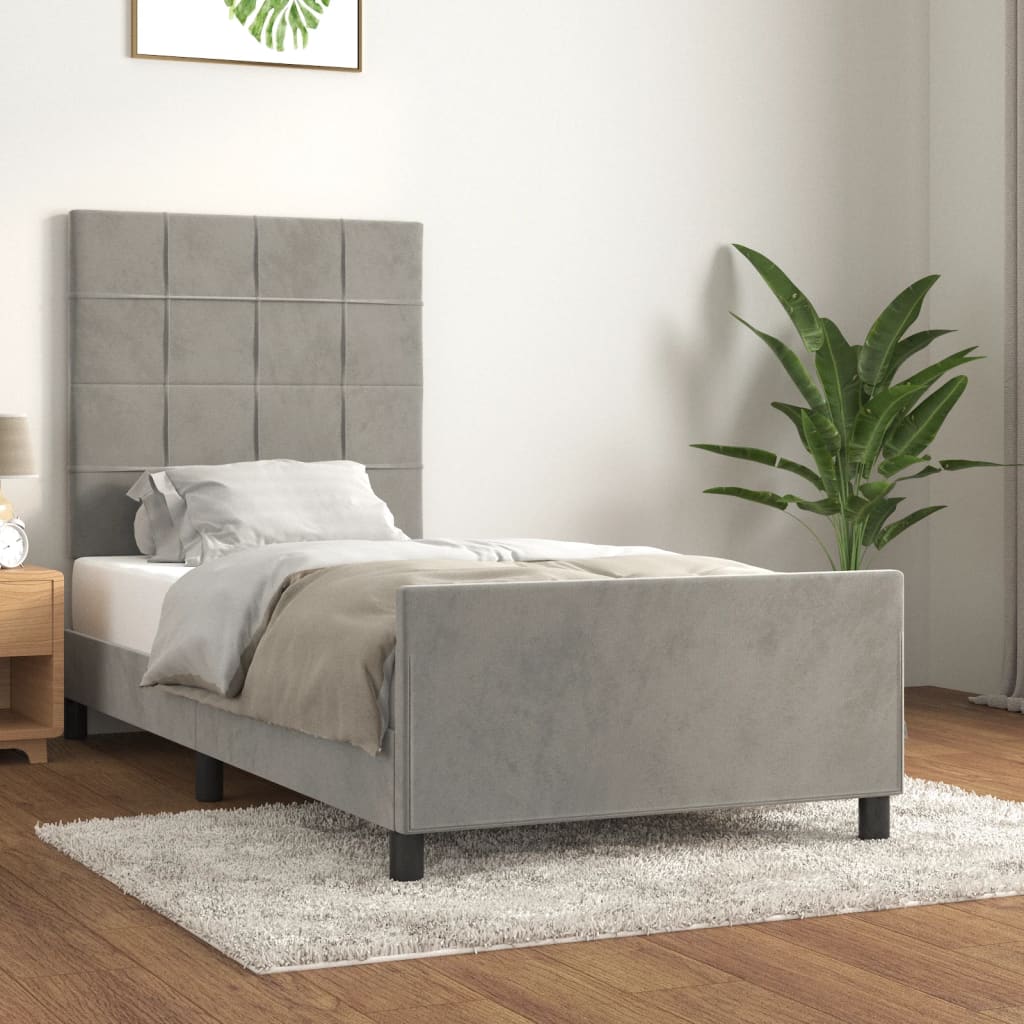 Bedframe zonder matras 90x190 cm fluweel lichtgrijs is nu te koop bij PeponiXL, paradijselijk wonen!