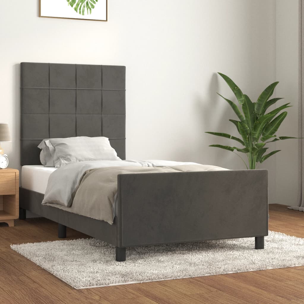 Bedframe zonder matras 90x190 cm fluweel donkergrijs is nu te koop bij PeponiXL, paradijselijk wonen!