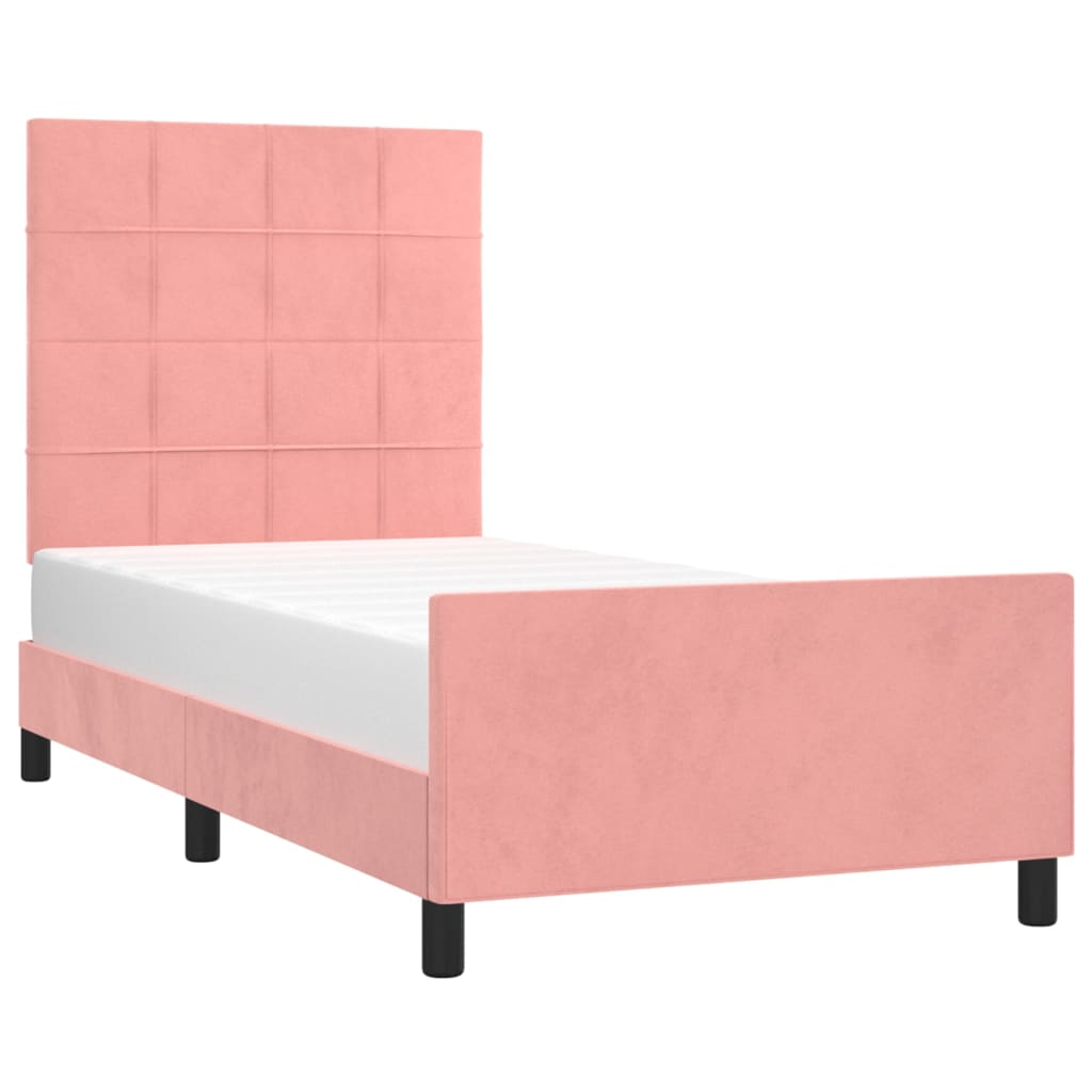 Bedframe met hoofdeinde fluweel roze 100x200 cm is nu te koop bij PeponiXL, paradijselijk wonen!