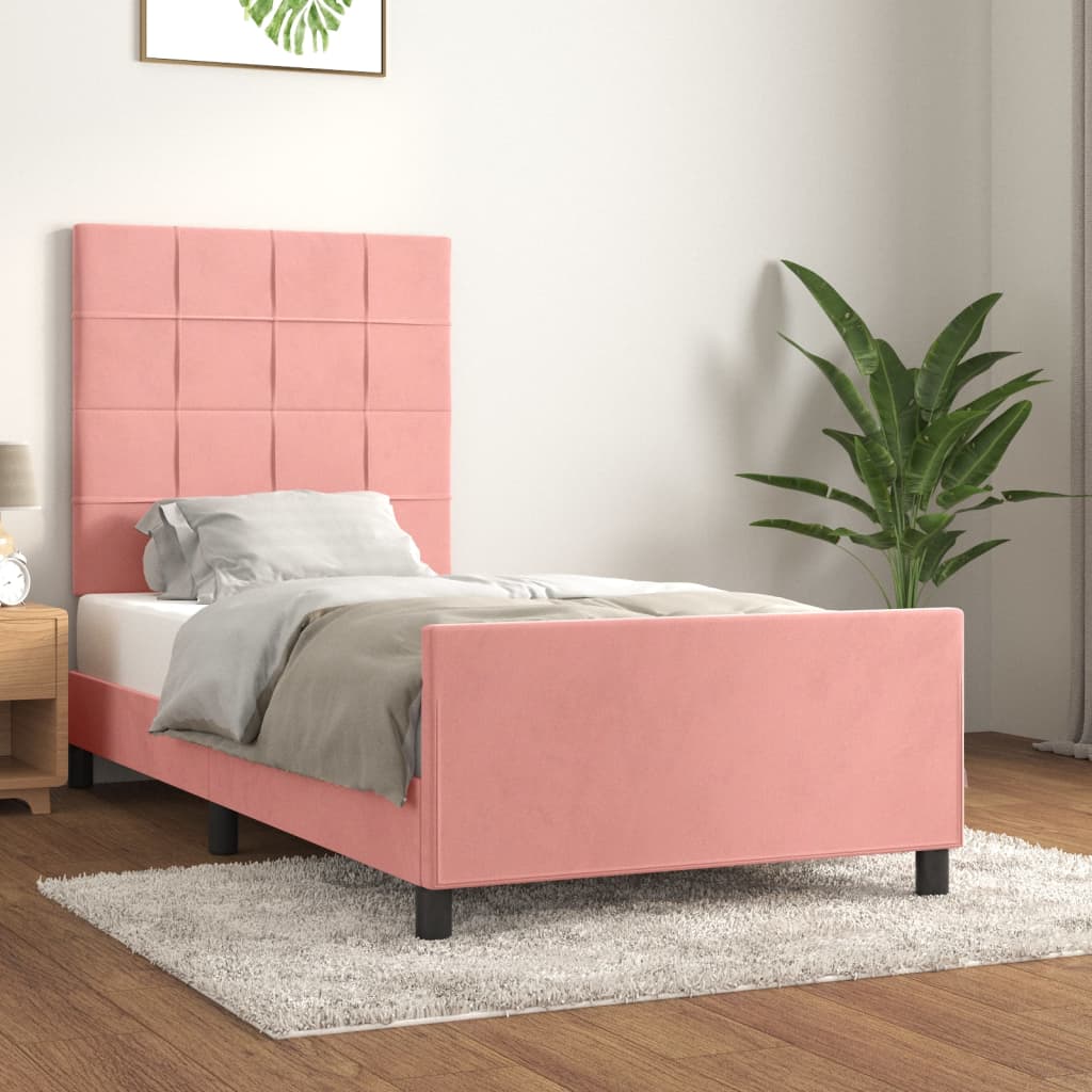 Bedframe met hoofdeinde fluweel roze 100x200 cm is nu te koop bij PeponiXL, paradijselijk wonen!