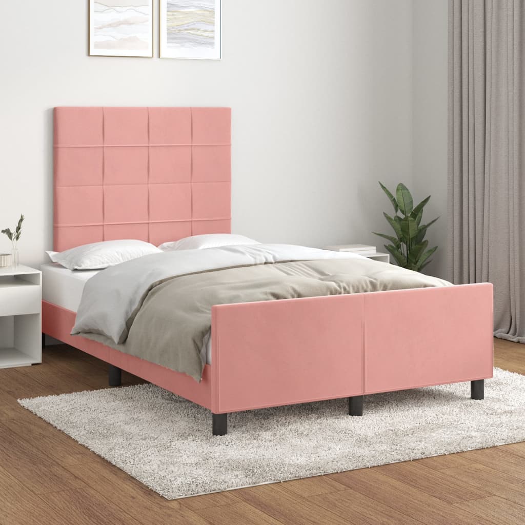 Bedframe met hoofdeinde fluweel roze 120x200 cm is nu te koop bij PeponiXL, paradijselijk wonen!