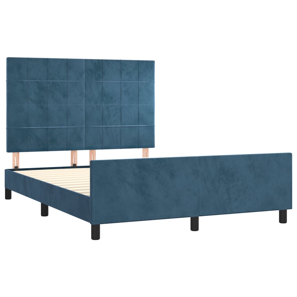 Bedframe zonder matras 140x190 cm fluweel donkerblauw is nu te koop bij PeponiXL, paradijselijk wonen!