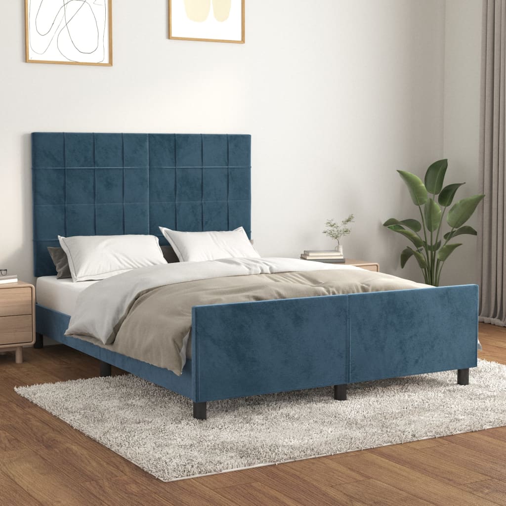 Bedframe zonder matras 140x190 cm fluweel donkerblauw is nu te koop bij PeponiXL, paradijselijk wonen!