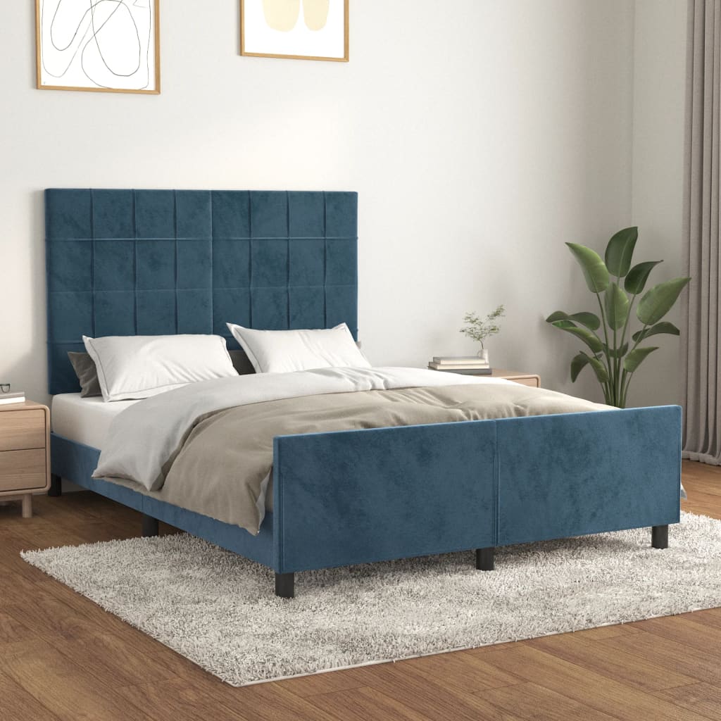 Bedframe zonder matras 140x200 cm fluweel donkerblauw is nu te koop bij PeponiXL, paradijselijk wonen!