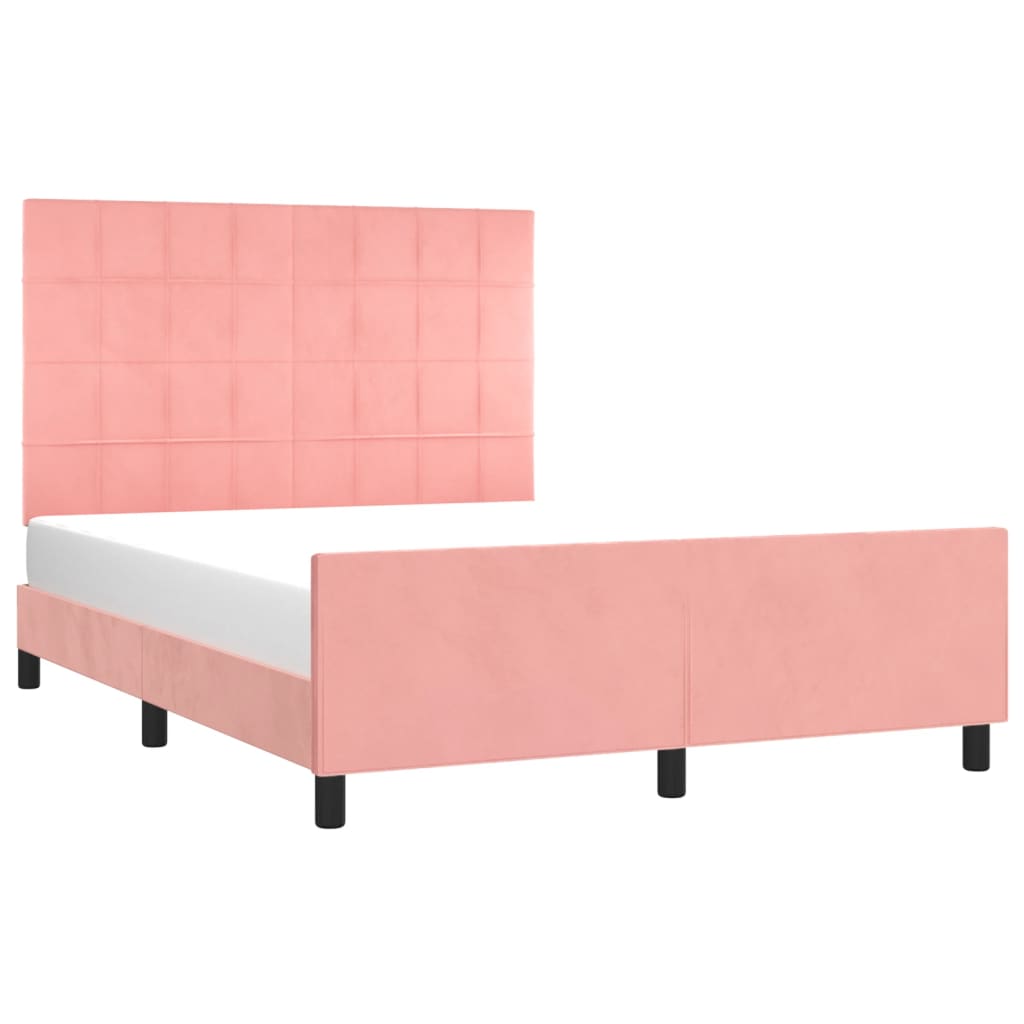 Bedframe met hoofdeinde fluweel roze 140x200 cm is nu te koop bij PeponiXL, paradijselijk wonen!