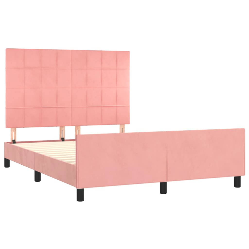 Bedframe met hoofdeinde fluweel roze 140x200 cm is nu te koop bij PeponiXL, paradijselijk wonen!