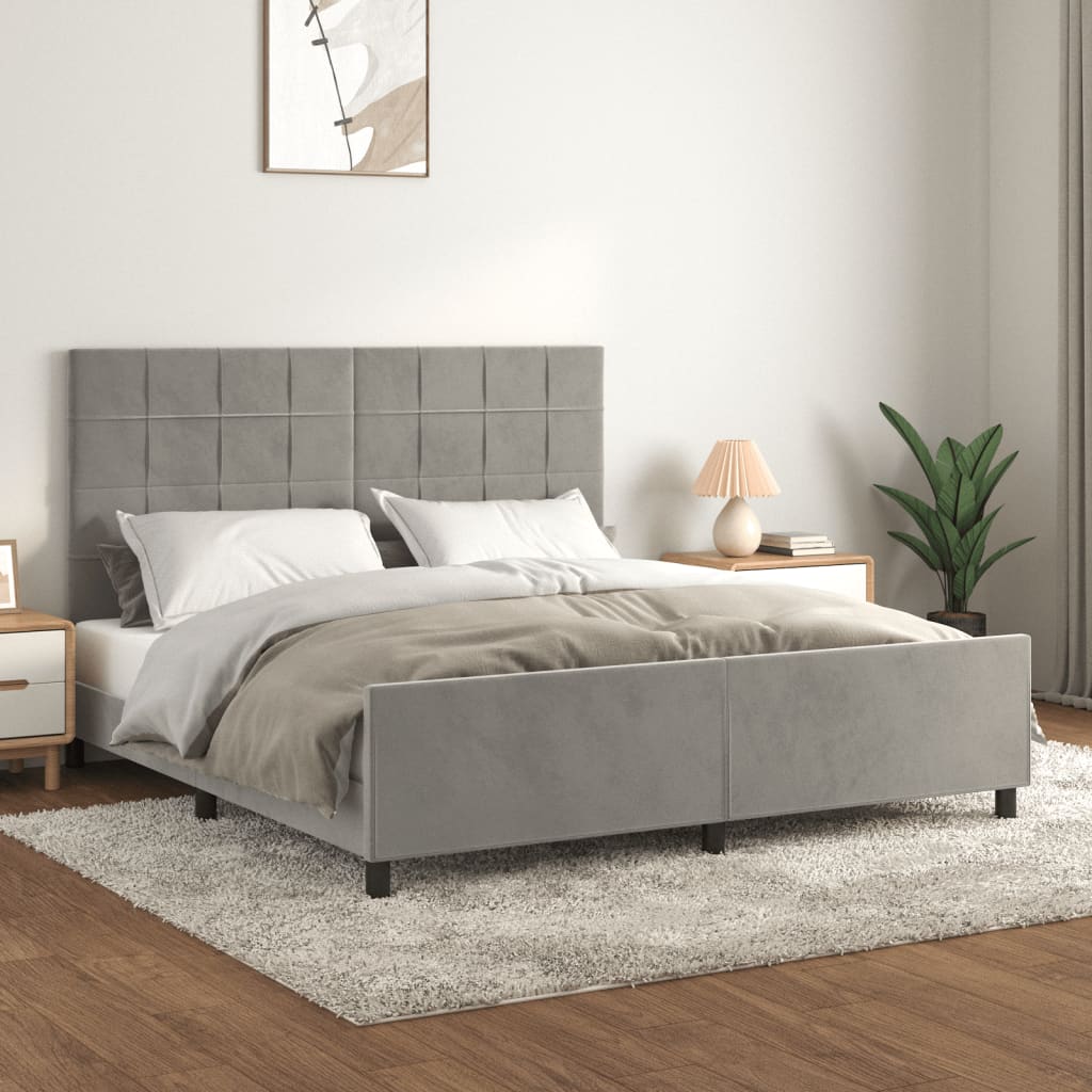 Bedframe zonder matras 160x200 cm fluweel lichtgrijs is nu te koop bij PeponiXL, paradijselijk wonen!