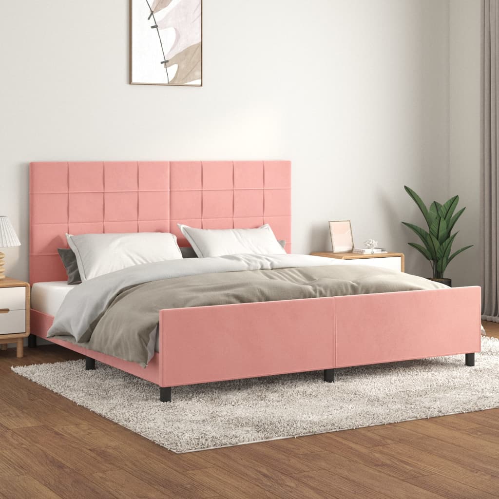 Bedframe met hoofdeinde fluweel roze 200x200 cm is nu te koop bij PeponiXL, paradijselijk wonen!