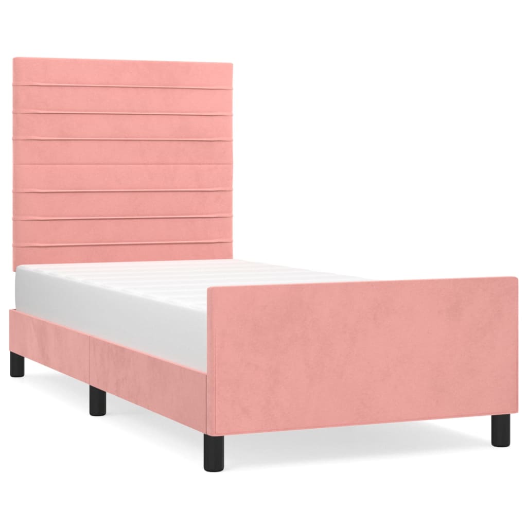 Bedframe met hoofdeinde fluweel roze 90x190 cm is nu te koop bij PeponiXL, paradijselijk wonen!