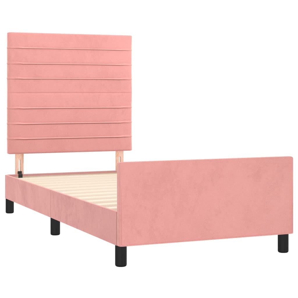 Bedframe met hoofdeinde fluweel roze 90x190 cm is nu te koop bij PeponiXL, paradijselijk wonen!