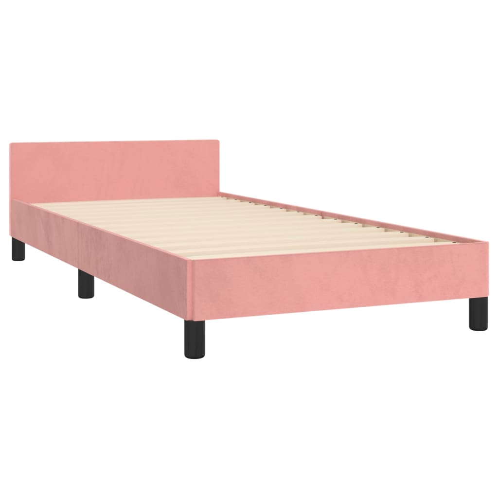 Bedframe met hoofdeinde fluweel roze 90x190 cm is nu te koop bij PeponiXL, paradijselijk wonen!