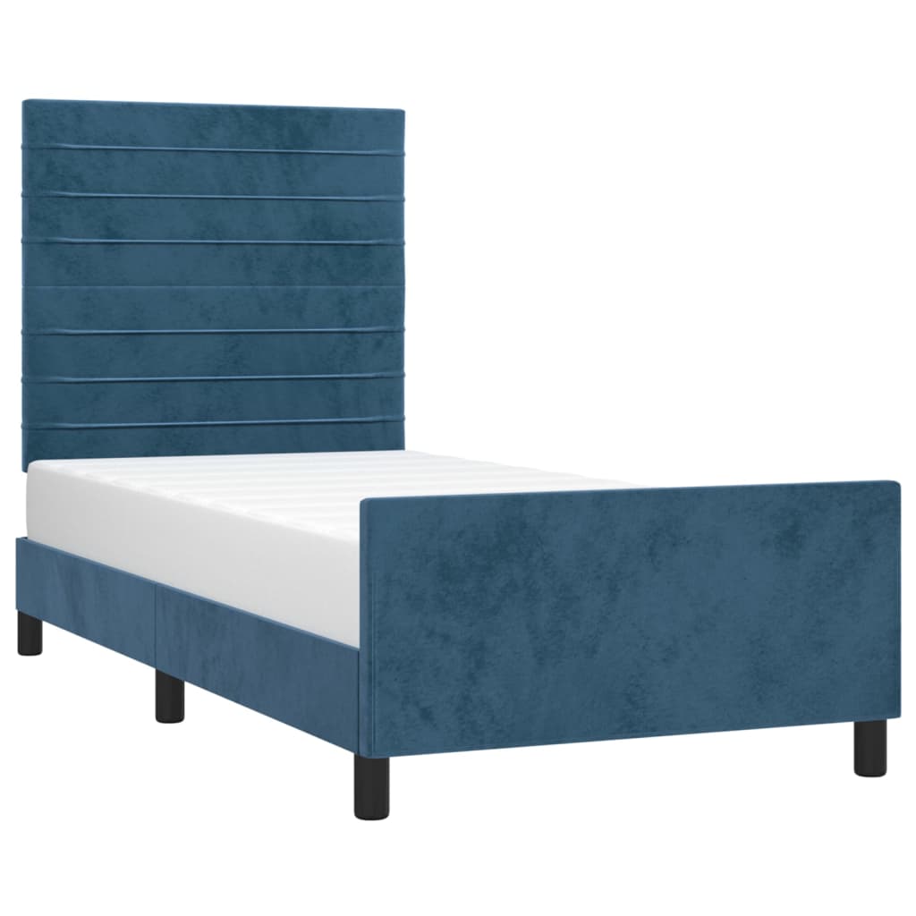 Bedframe zonder matras 90x200 cm fluweel donkerblauw is nu te koop bij PeponiXL, paradijselijk wonen!