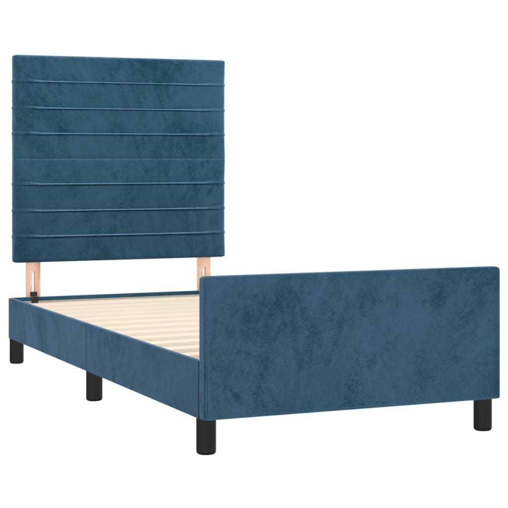 Bedframe zonder matras 90x200 cm fluweel donkerblauw is nu te koop bij PeponiXL, paradijselijk wonen!