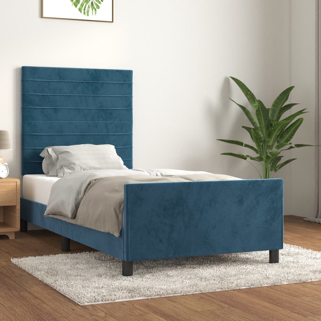 Bedframe zonder matras 90x200 cm fluweel donkerblauw is nu te koop bij PeponiXL, paradijselijk wonen!
