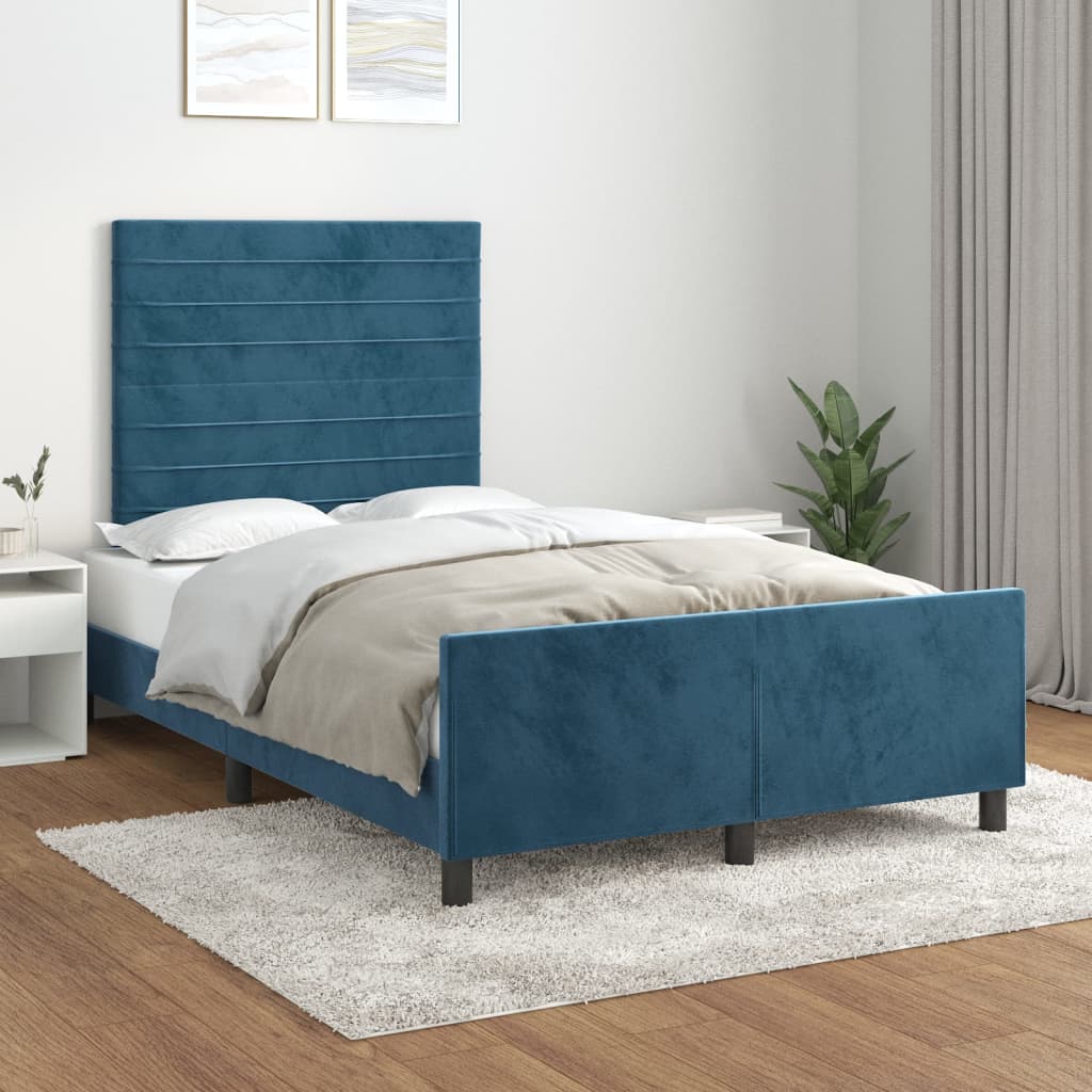 Bedframe zonder matras 120x200 cm fluweel donkerblauw is nu te koop bij PeponiXL, paradijselijk wonen!