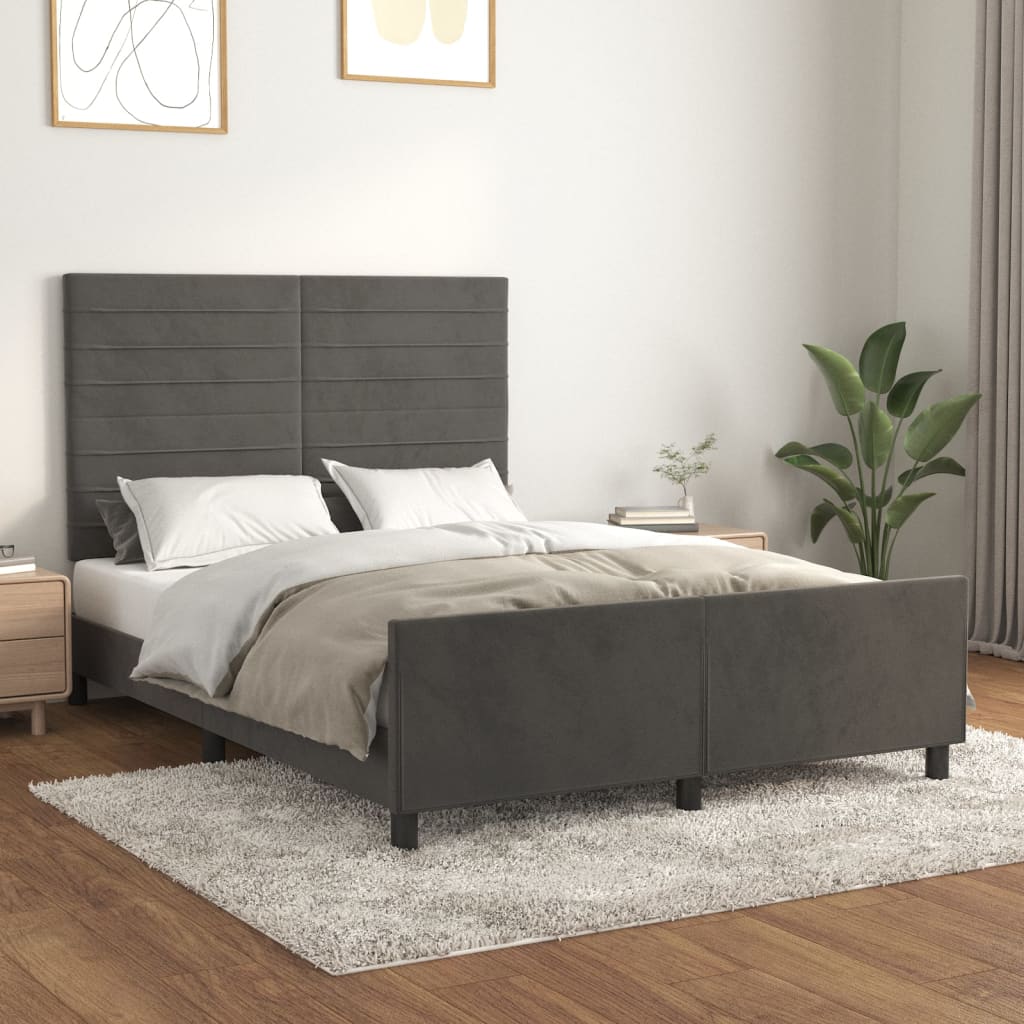 Bedframe zonder matras 140x190 cm fluweel donkergrijs is nu te koop bij PeponiXL, paradijselijk wonen!