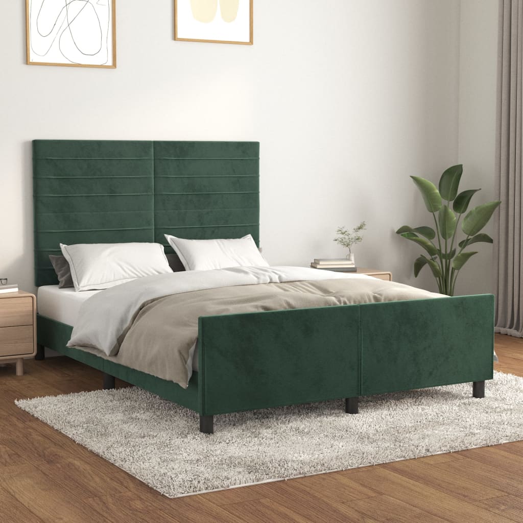 Bedframe zonder matras 140x190 cm fluweel donkergroen is nu te koop bij PeponiXL, paradijselijk wonen!