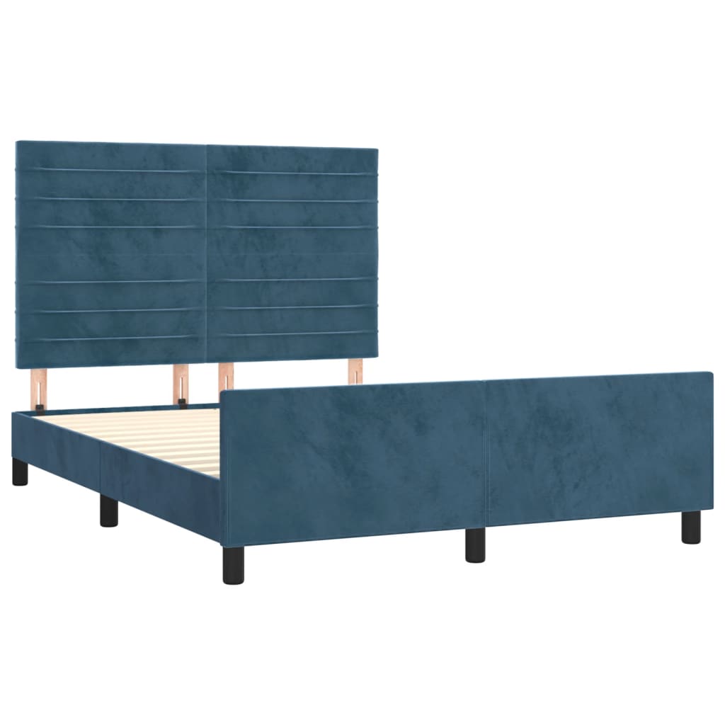 Bedframe zonder matras 140x190 cm fluweel donkerblauw is nu te koop bij PeponiXL, paradijselijk wonen!