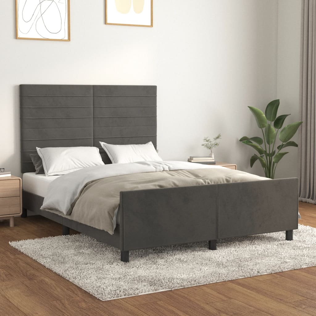 Bedframe zonder matras 140x200 cm fluweel donkergrijs is nu te koop bij PeponiXL, paradijselijk wonen!