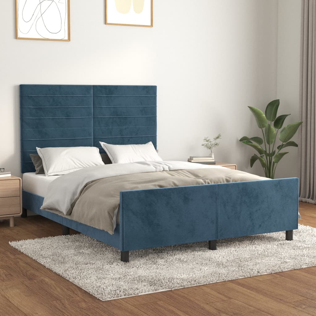 Bedframe zonder matras 140x200 cm fluweel donkerblauw is nu te koop bij PeponiXL, paradijselijk wonen!