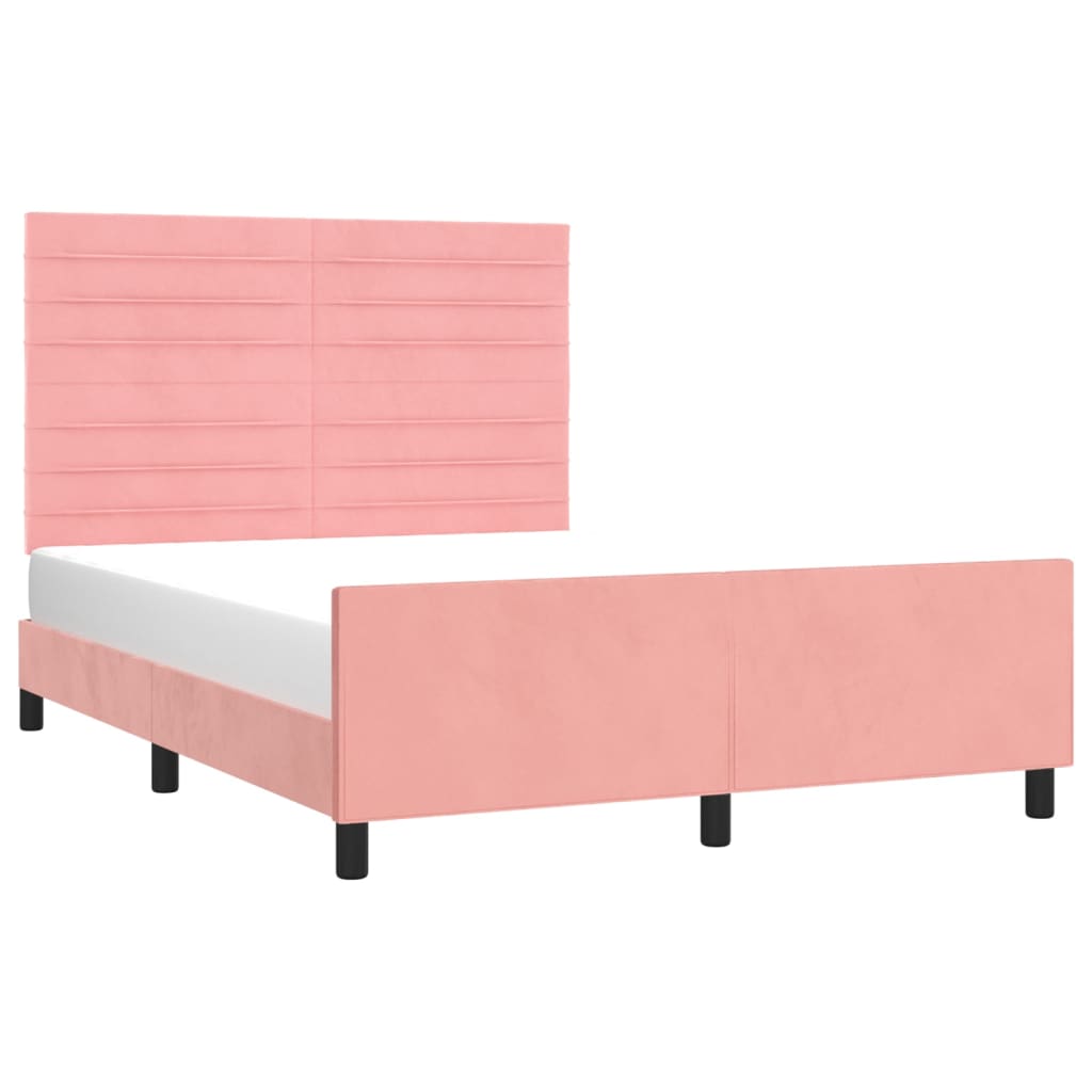 Bedframe met hoofdeinde fluweel roze 140x200 cm is nu te koop bij PeponiXL, paradijselijk wonen!