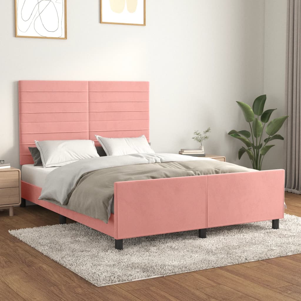 Bedframe met hoofdeinde fluweel roze 140x200 cm is nu te koop bij PeponiXL, paradijselijk wonen!