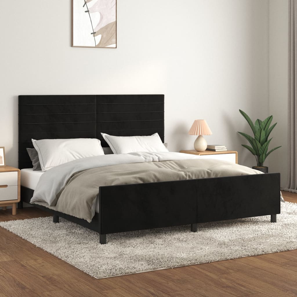 Bedframe met hoofdeinde fluweel zwart 180x200 cm is nu te koop bij PeponiXL, paradijselijk wonen!