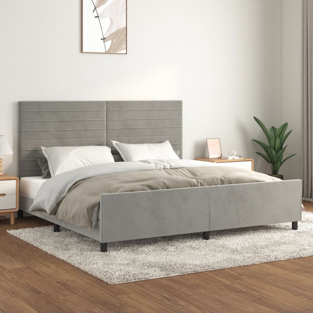 Bedframe zonder matras 200x200 cm fluweel lichtgrijs is nu te koop bij PeponiXL, paradijselijk wonen!