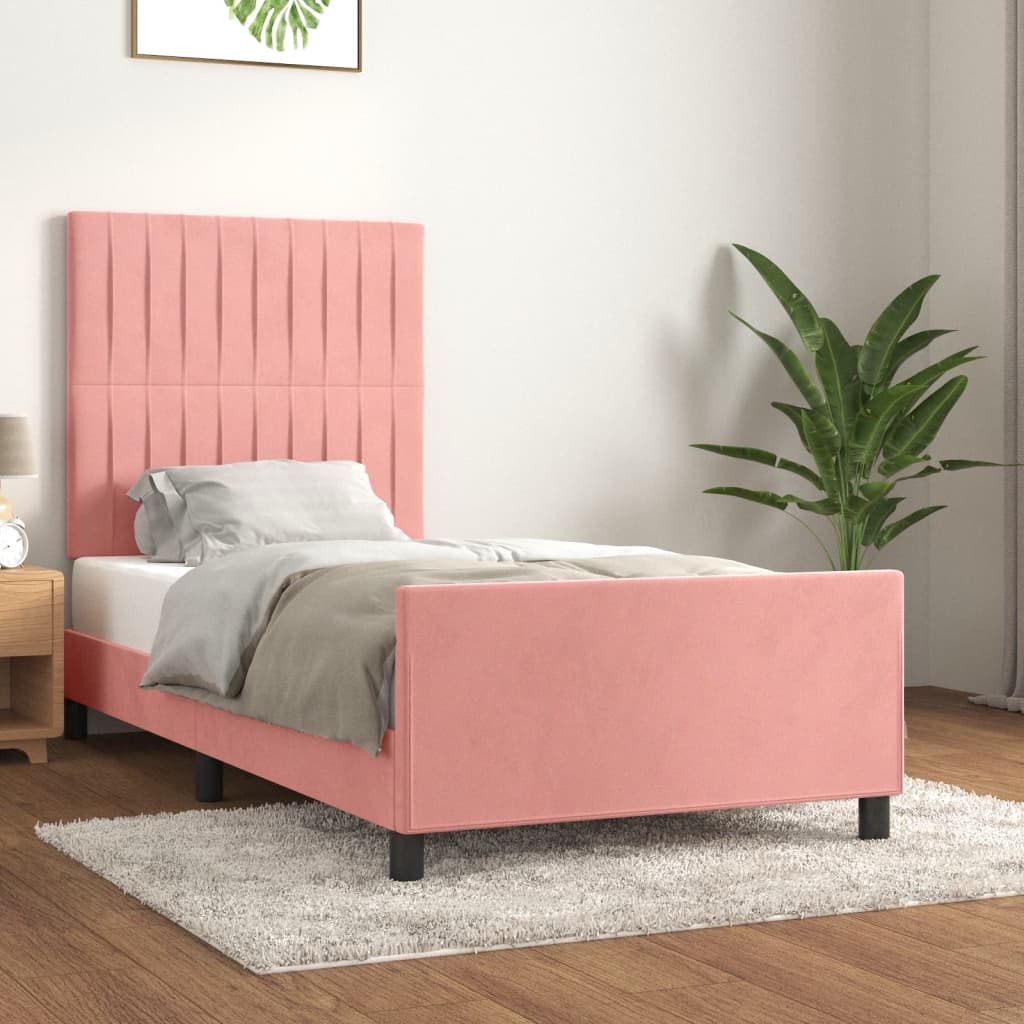 Bedframe met hoofdeinde fluweel roze 80x200 cm is nu te koop bij PeponiXL, paradijselijk wonen!