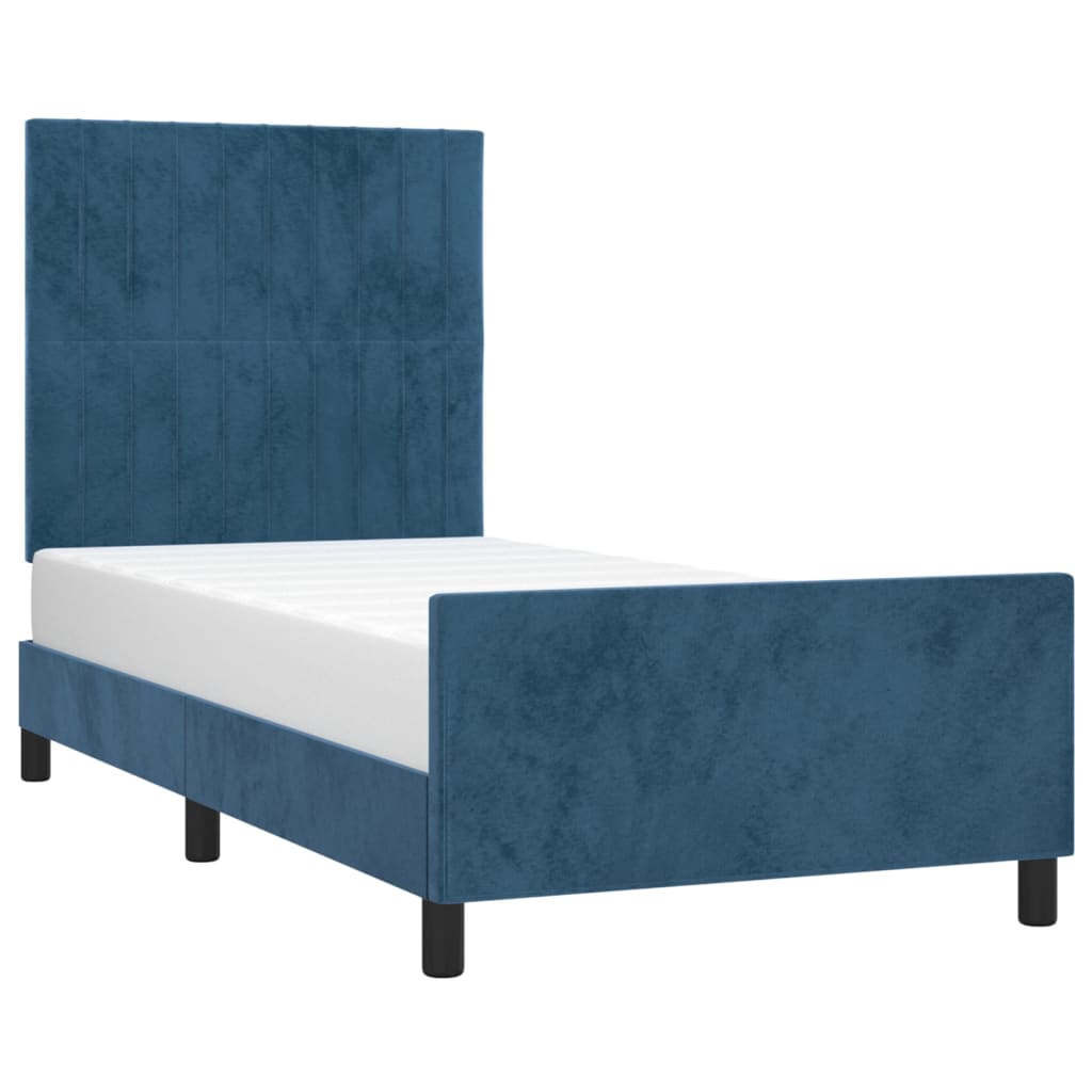 Bedframe zonder matras 90x190 cm fluweel donkerblauw is nu te koop bij PeponiXL, paradijselijk wonen!