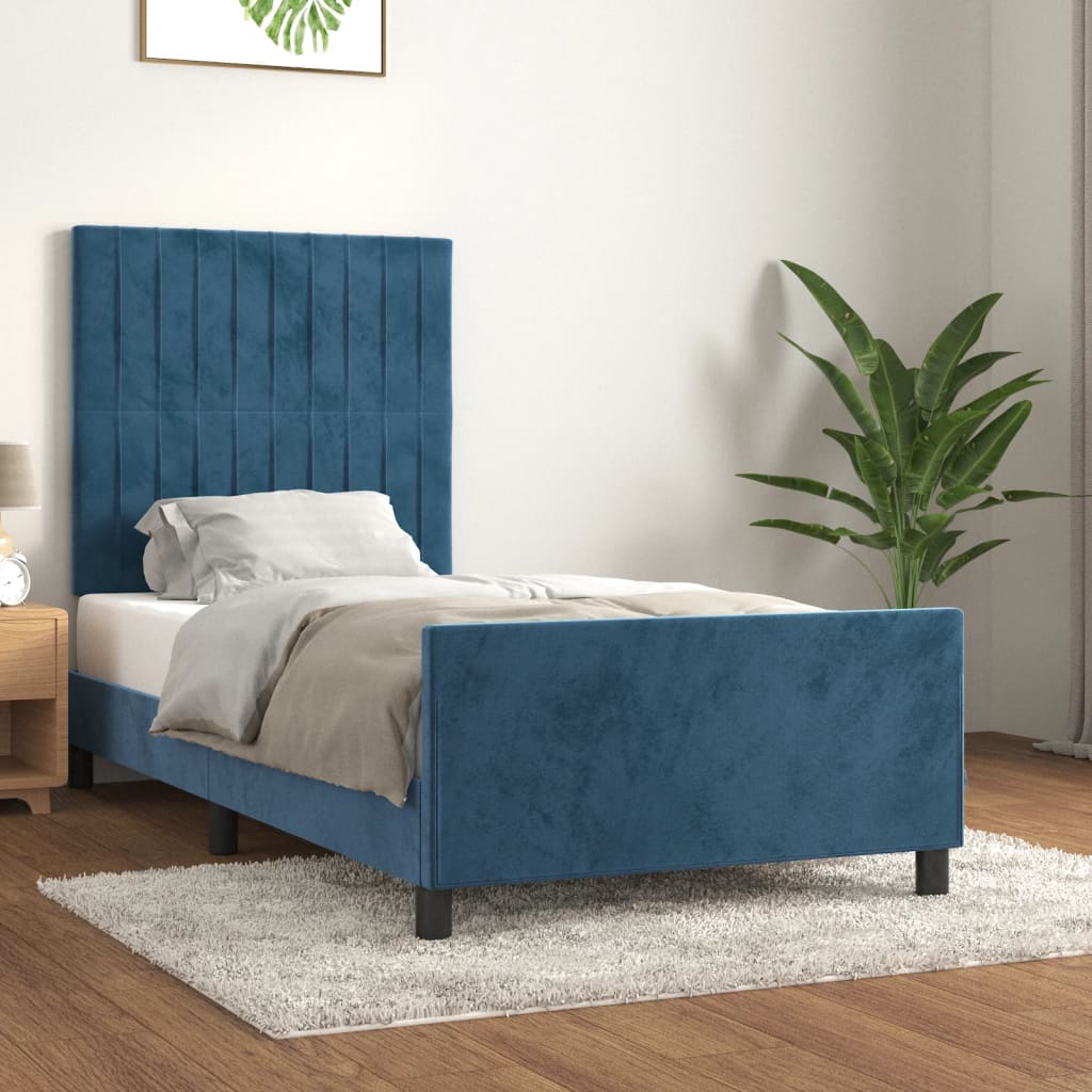 Bedframe zonder matras 90x190 cm fluweel donkerblauw is nu te koop bij PeponiXL, paradijselijk wonen!