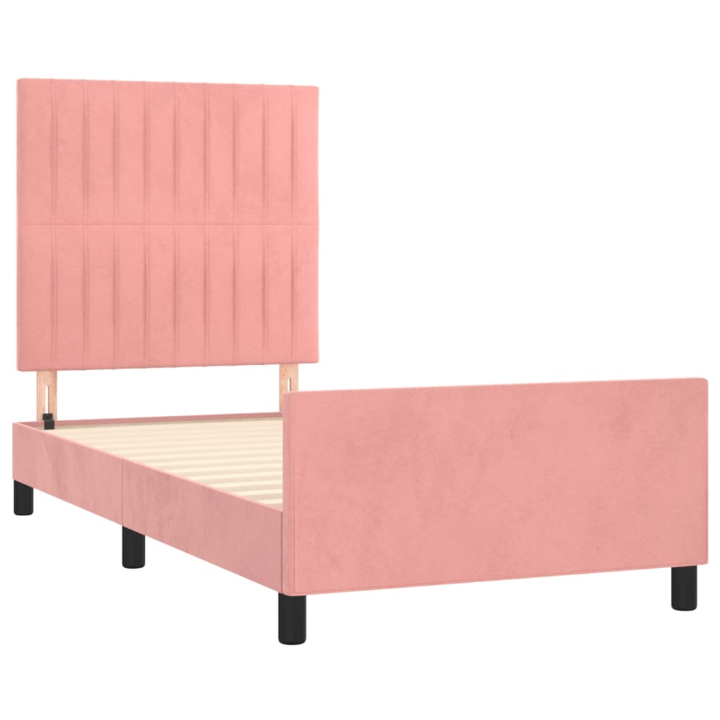 Bedframe met hoofdeinde fluweel roze 90x190 cm is nu te koop bij PeponiXL, paradijselijk wonen!