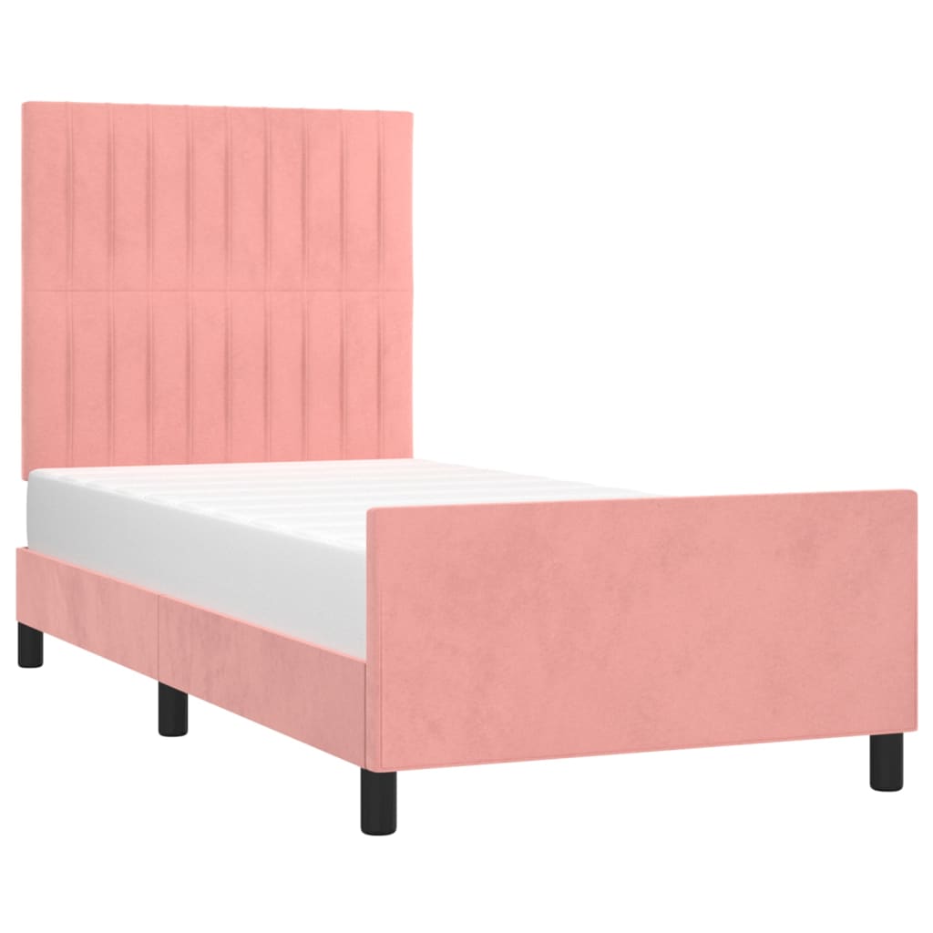 Bedframe met hoofdeinde fluweel roze 100x200 cm is nu te koop bij PeponiXL, paradijselijk wonen!