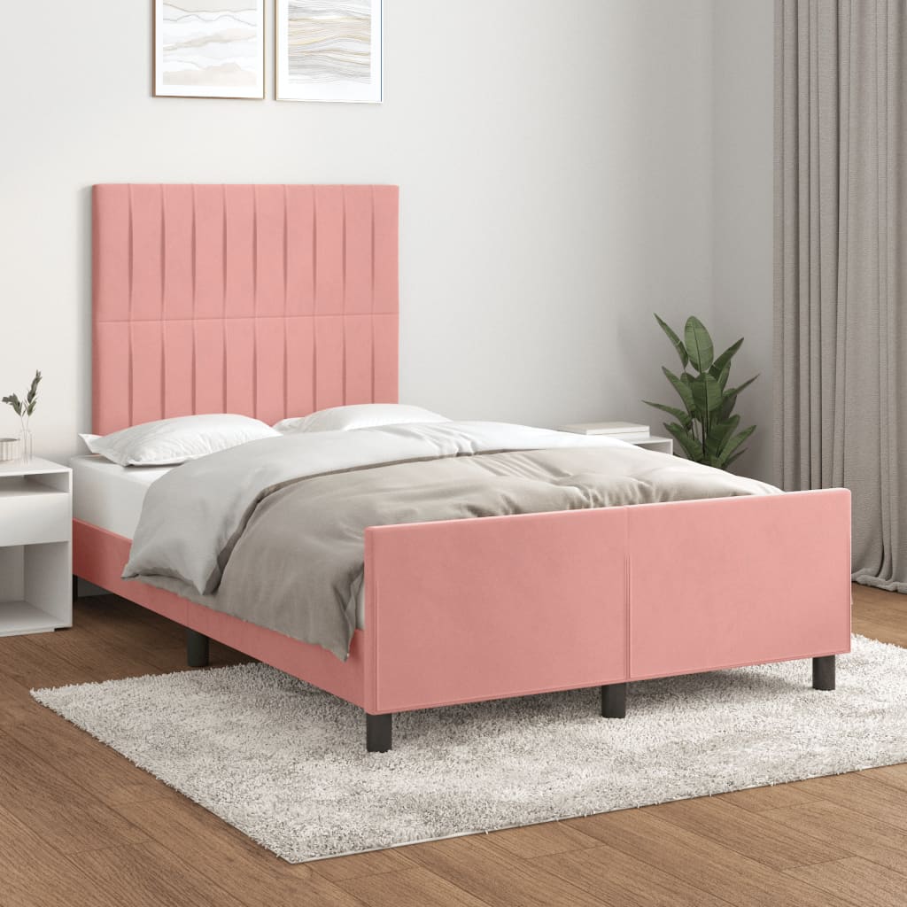 Bedframe met hoofdeinde fluweel roze 120x200 cm is nu te koop bij PeponiXL, paradijselijk wonen!