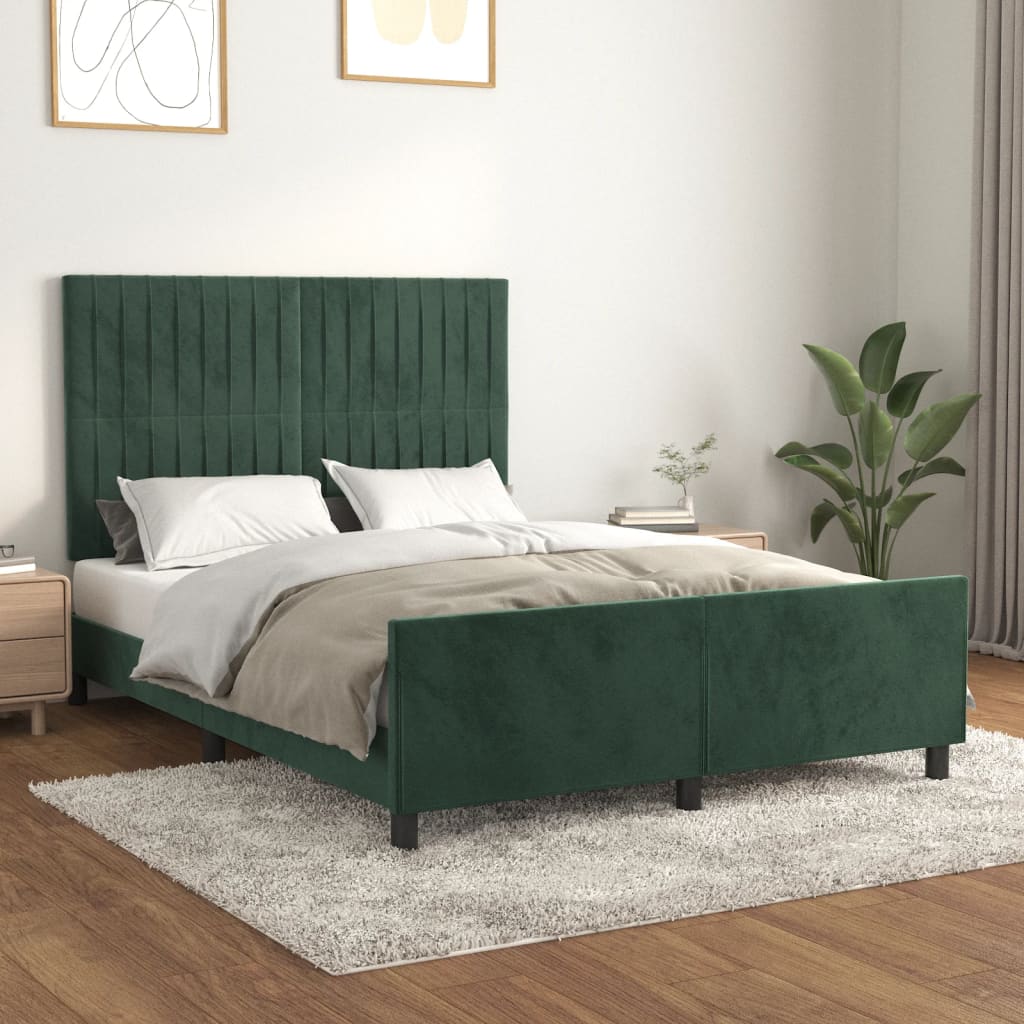 Bedframe zonder matras 140x190 cm fluweel donkergroen is nu te koop bij PeponiXL, paradijselijk wonen!