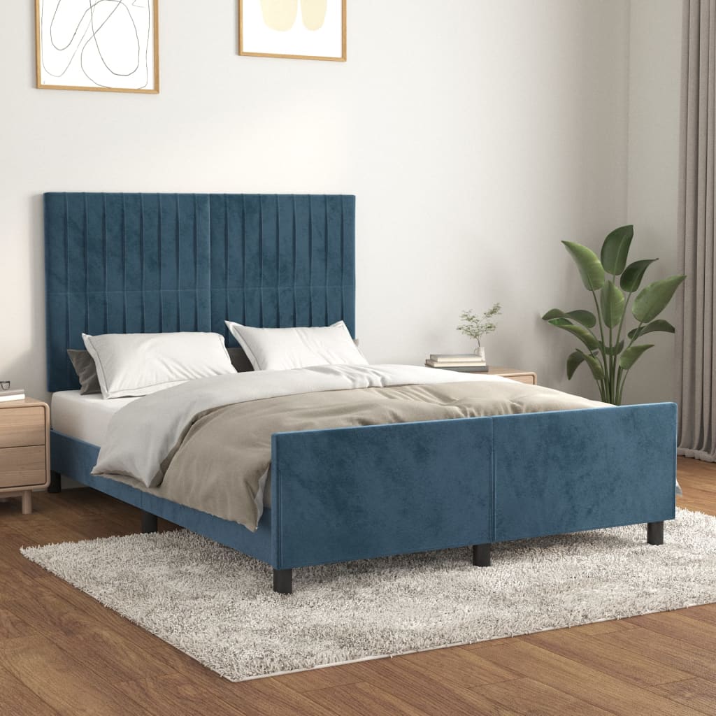 Bedframe zonder matras 140x190 cm fluweel donkerblauw is nu te koop bij PeponiXL, paradijselijk wonen!