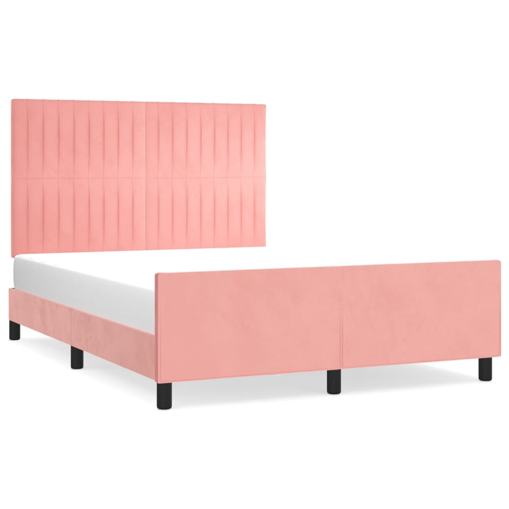 Bedframe met hoofdeinde fluweel roze 140x200 cm is nu te koop bij PeponiXL, paradijselijk wonen!