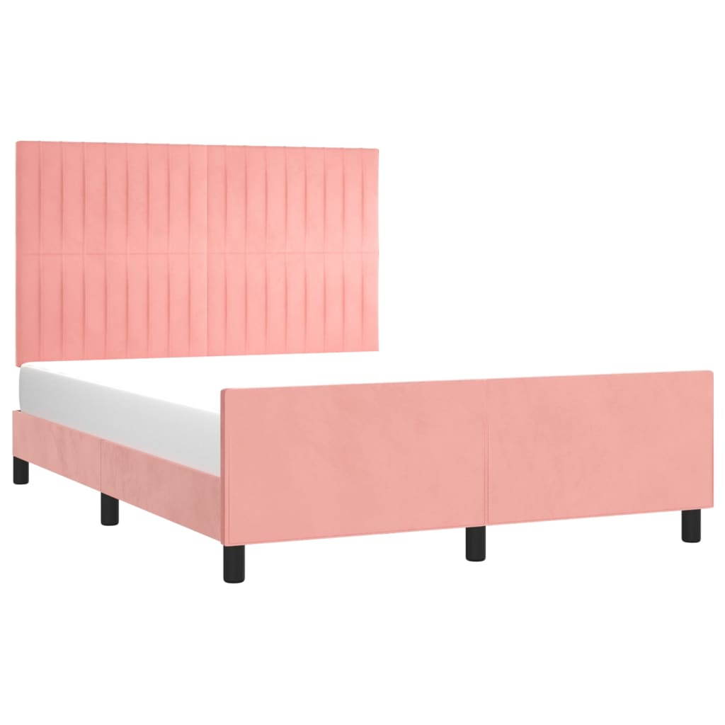Bedframe met hoofdeinde fluweel roze 140x200 cm is nu te koop bij PeponiXL, paradijselijk wonen!