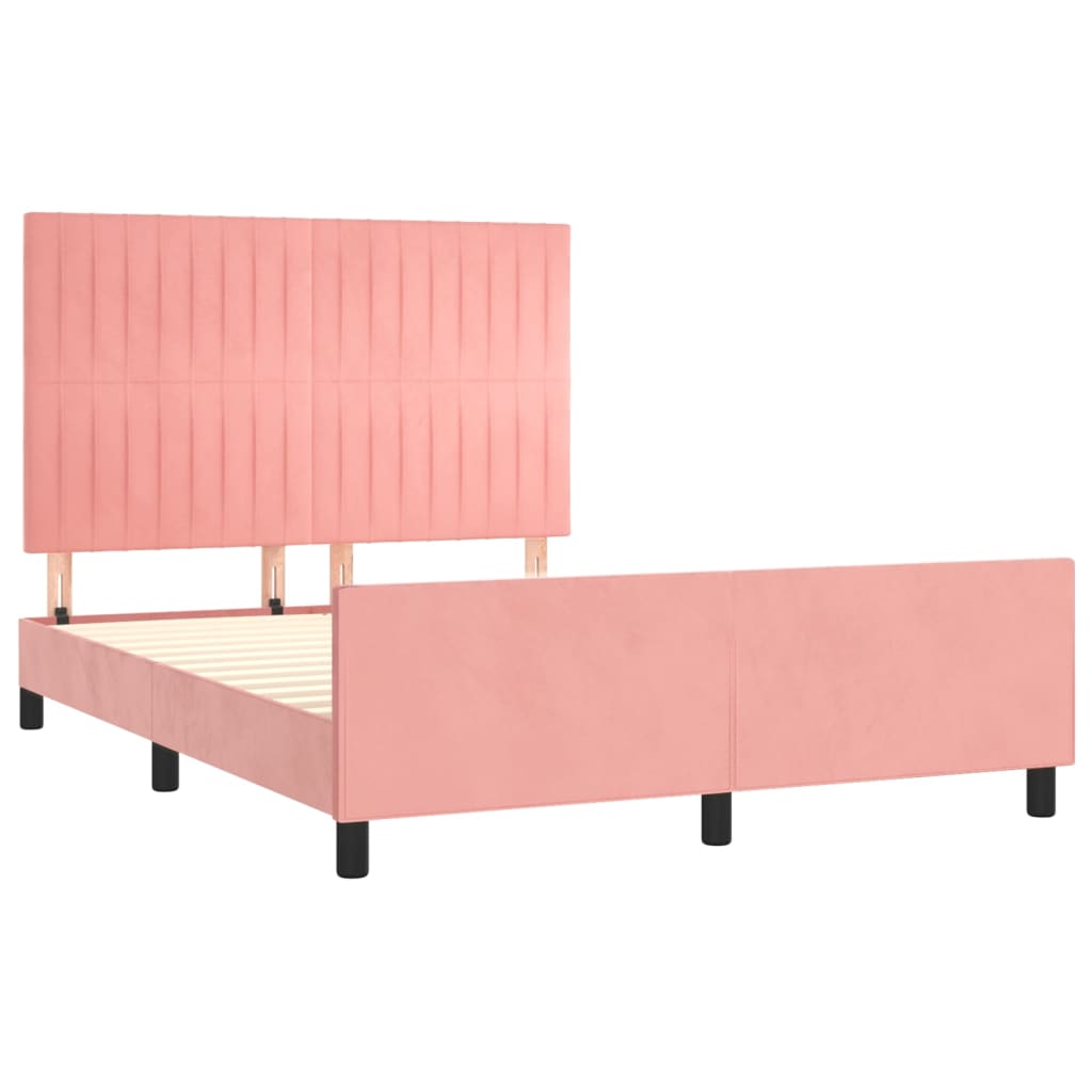 Bedframe met hoofdeinde fluweel roze 140x200 cm is nu te koop bij PeponiXL, paradijselijk wonen!