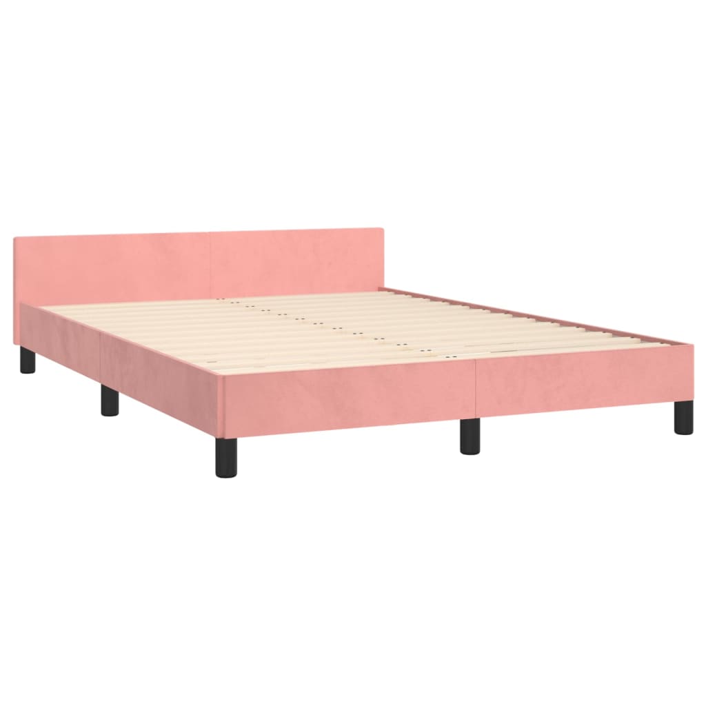 Bedframe met hoofdeinde fluweel roze 140x200 cm is nu te koop bij PeponiXL, paradijselijk wonen!
