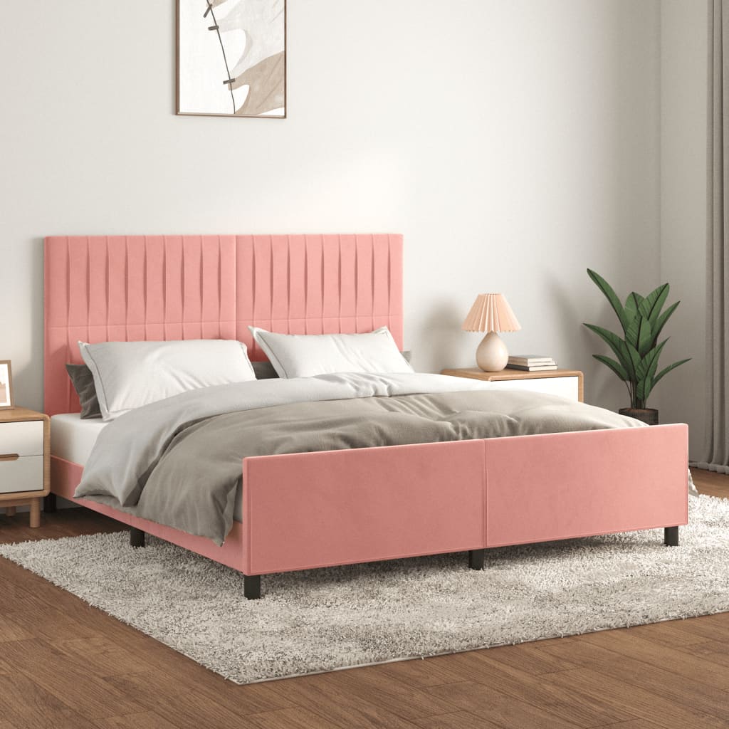 Bedframe met hoofdeinde fluweel roze 180x200 cm is nu te koop bij PeponiXL, paradijselijk wonen!