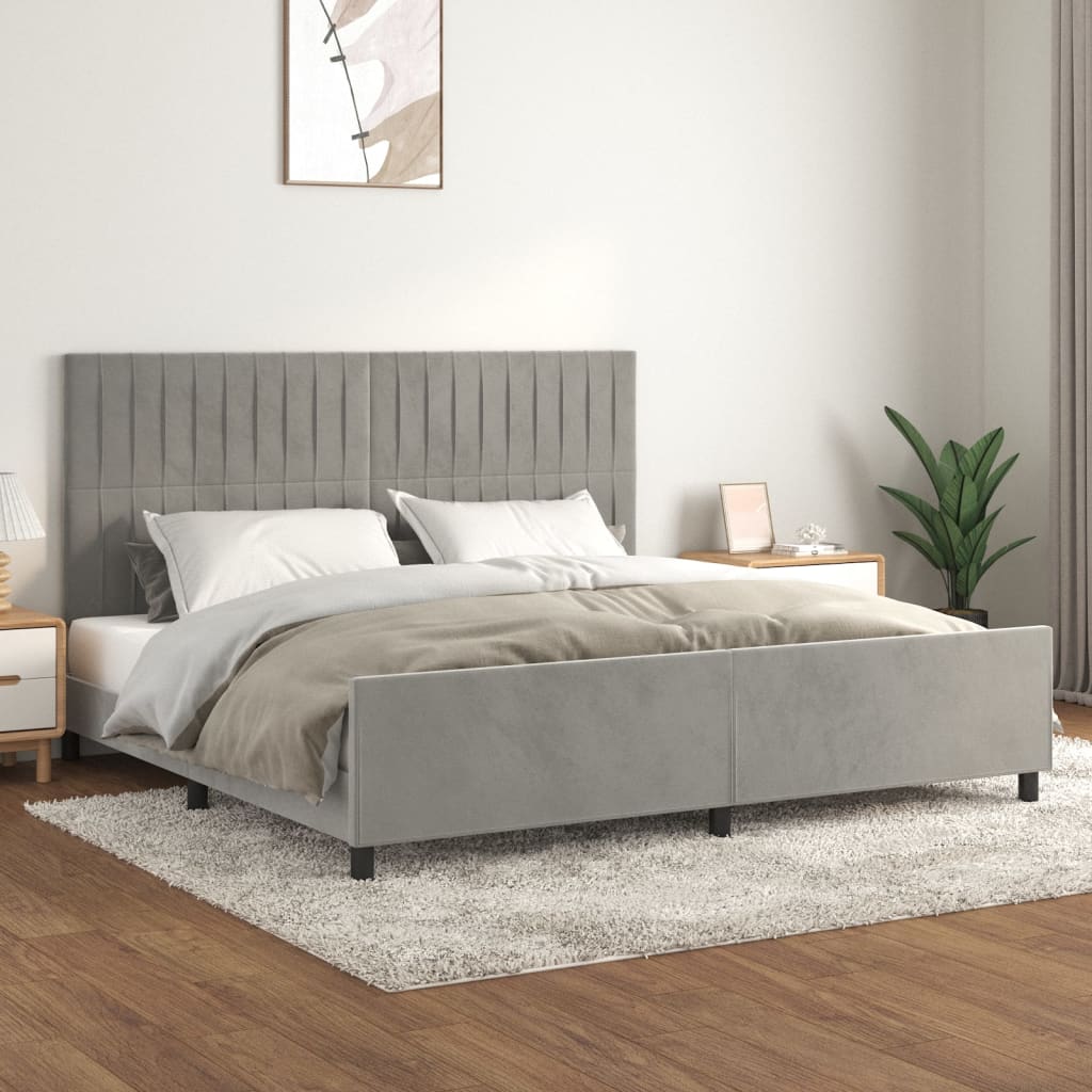 Bedframe zonder matras 200x200 cm fluweel lichtgrijs is nu te koop bij PeponiXL, paradijselijk wonen!