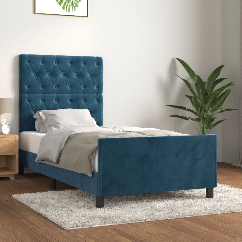 Bedframe zonder matras 80x200 cm fluweel donkerblauw is nu te koop bij PeponiXL, paradijselijk wonen!