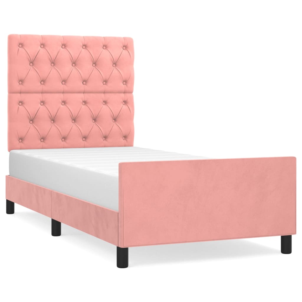 Bedframe met hoofdeinde fluweel roze 80x200 cm is nu te koop bij PeponiXL, paradijselijk wonen!