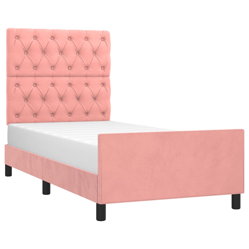 Bedframe met hoofdeinde fluweel roze 80x200 cm is nu te koop bij PeponiXL, paradijselijk wonen!