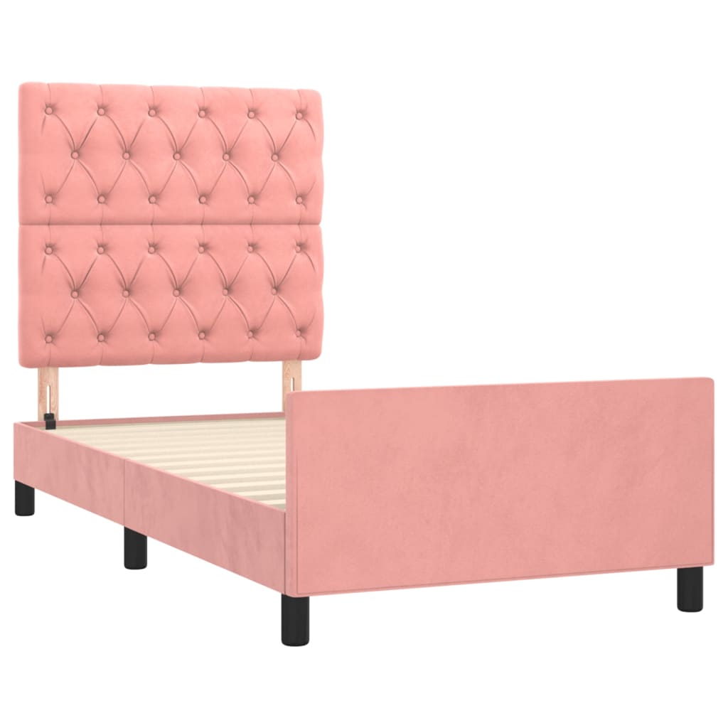 Bedframe met hoofdeinde fluweel roze 80x200 cm is nu te koop bij PeponiXL, paradijselijk wonen!