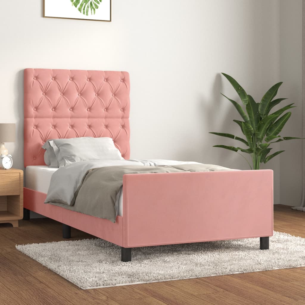 Bedframe met hoofdeinde fluweel roze 80x200 cm is nu te koop bij PeponiXL, paradijselijk wonen!