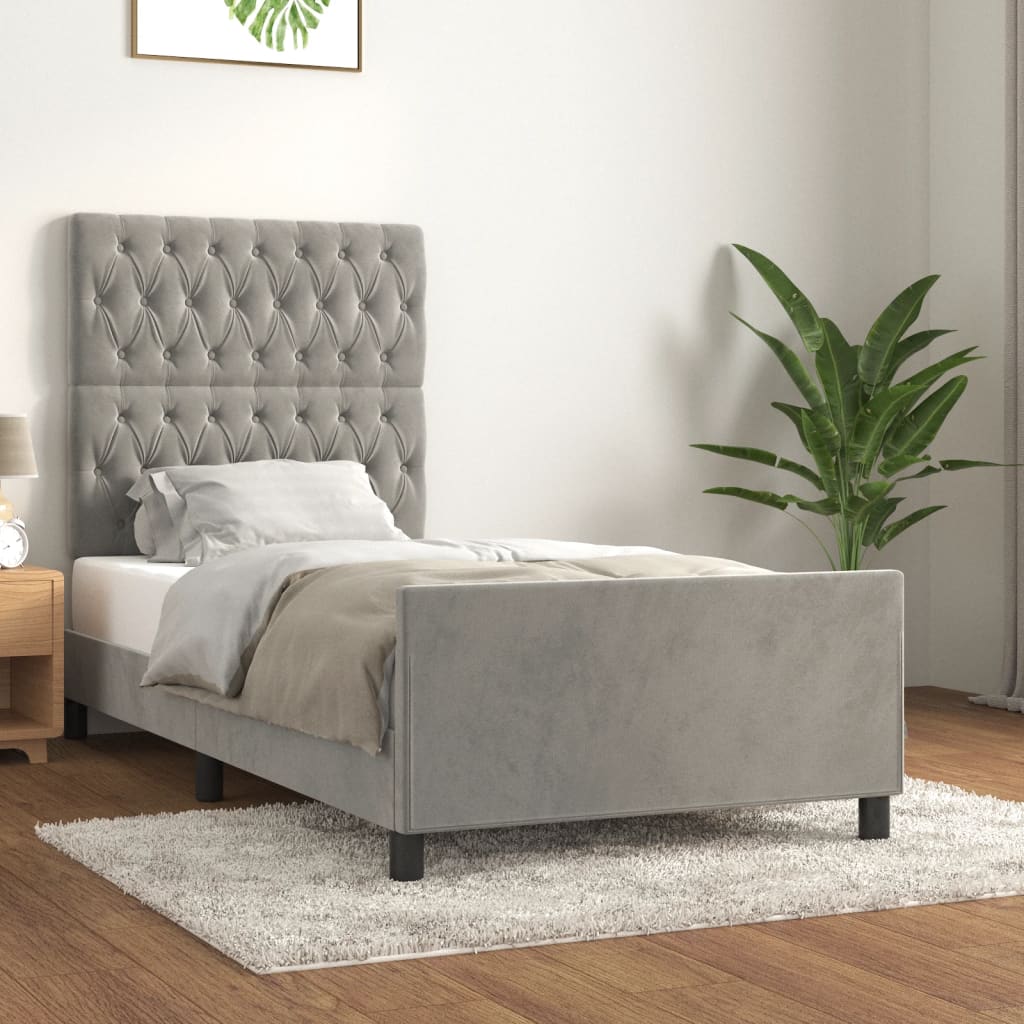 Bedframe zonder matras 90x190 cm fluweel lichtgrijs is nu te koop bij PeponiXL, paradijselijk wonen!