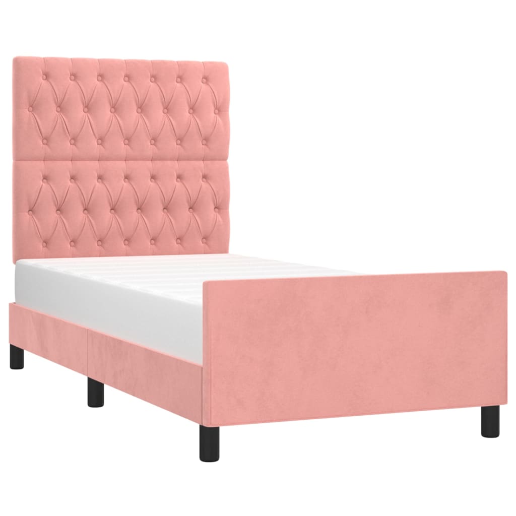 Bedframe met hoofdeinde fluweel roze 90x190 cm is nu te koop bij PeponiXL, paradijselijk wonen!